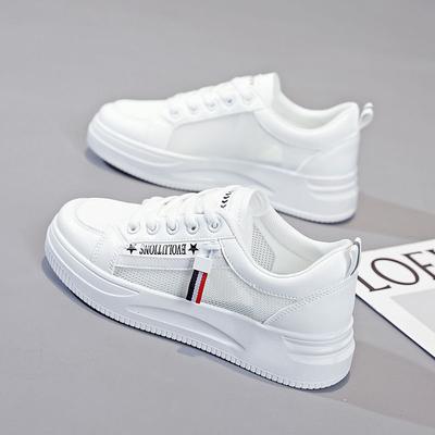 Белые туфли для женщин на весну и лето, универсальные студенческие туфли с толстой подошвой из сетки, дышащая сетка, тонкая модная спортивная обувь