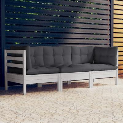 vidaXL 3-Sitzer-Gartensofa Mit Anthrazit Kissen Massivholz Kiefer
