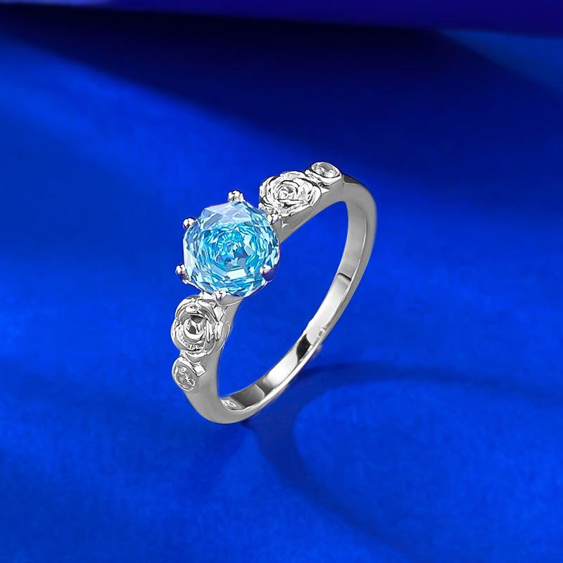 MooKing Jewelry Венок из роз Аквамарин Легкая роскошь Розовый огранки Обручальное кольцо