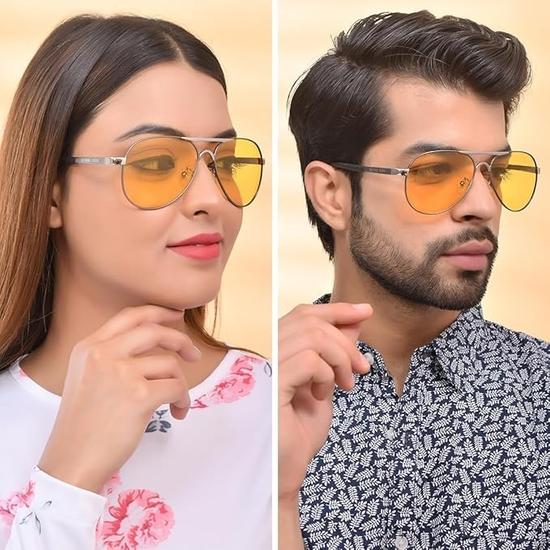 X Intellilens Polarized Riding Glasses | Дневные и ночные очки, антибликовые HD-аксессуары для активного отдыха | Унисекс | Желтые царапины | Авиаторы | Средние