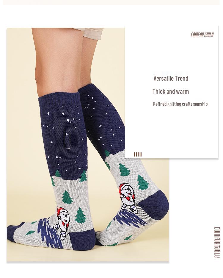 Two Wolves Kids' Winter Knee-High Ski Socks - Terry Bottom, Thick, Sweat-Absorbent, Warm with Christmas Tree Design