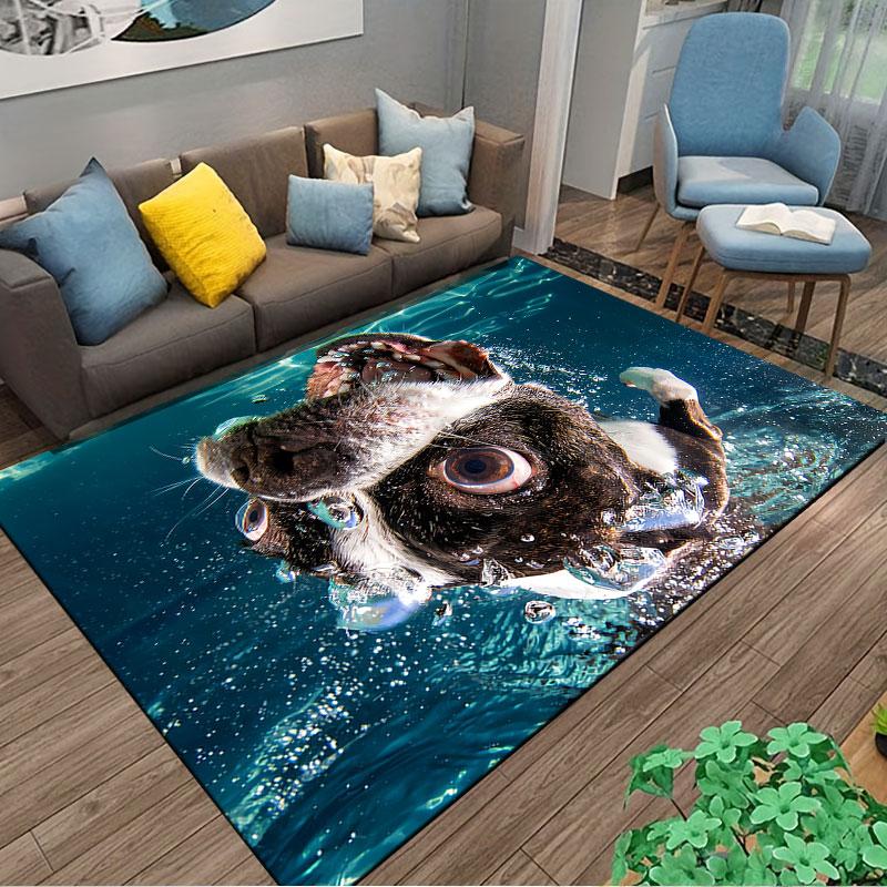Playful Underwater Dog suitable as a non-slip mat for the living room or bedroom sofa
