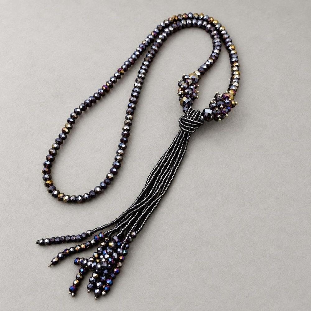 Long Tassel Crystal Beaded Necklace Bling Bling Finish All Glass Crystals Necklace Party Gift