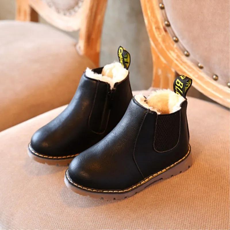 Botas Soft Sole Kid Boots Autumn Winter Plush Boy Ankle Boot British Girl Retro Fashion Short Boots Kid Shoe Zapatos