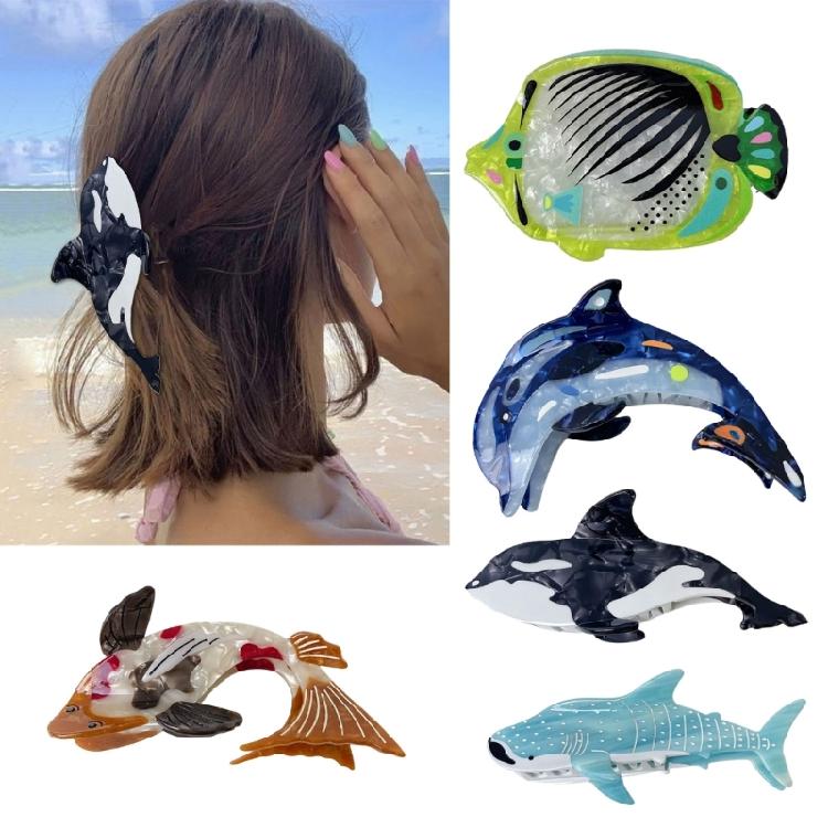 Пляжная заколка-коготь для волос в виде кита, зажим для хвоста, заколки-принцессы, украшение для волос