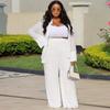 African large size new women's clothing set solid color cardigan lapel loose shirt European and American casual straight pants two-piece set