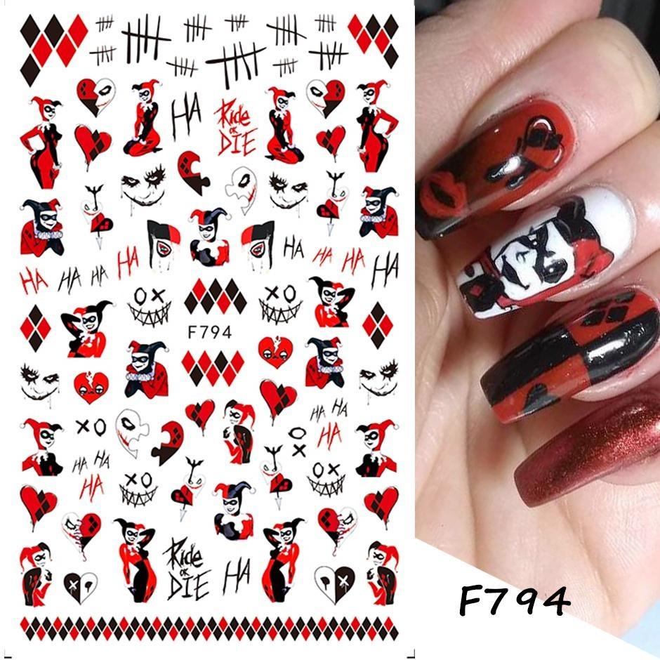 Cute Halloween Evil Nail Design Sticker Green Cartoon Skull Ghost Spooky 3D Punk Manicure Slider Decals DIY Nail Art