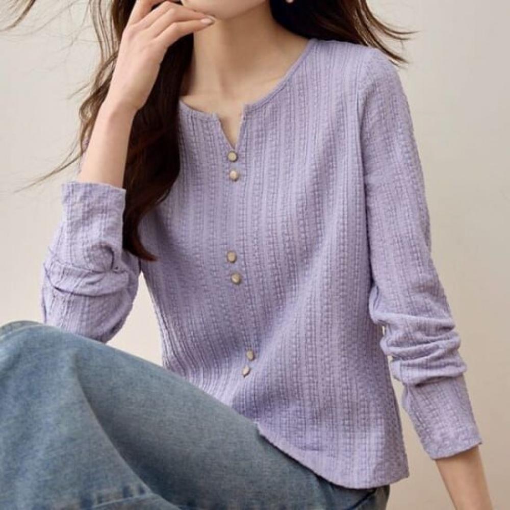 Navava Women BuTTon PoinT SliT Neck Long Sleeve T shirT nT2923