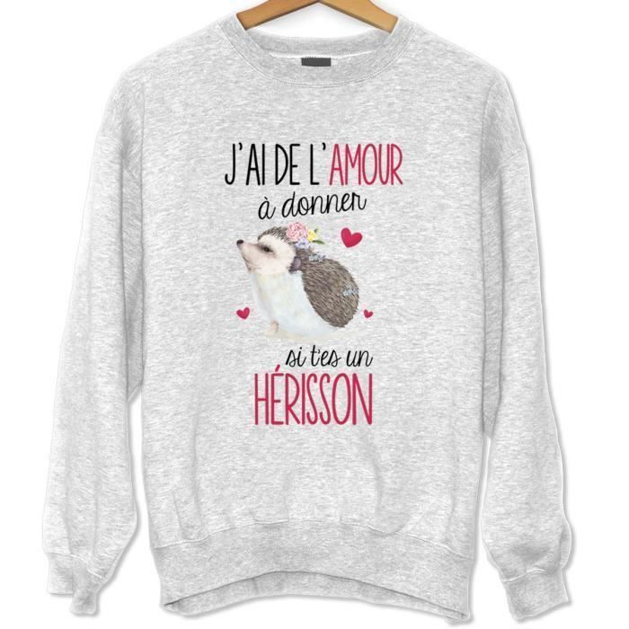 Sweat - Hérisson - Unisexe - Humour Drôle - Gris