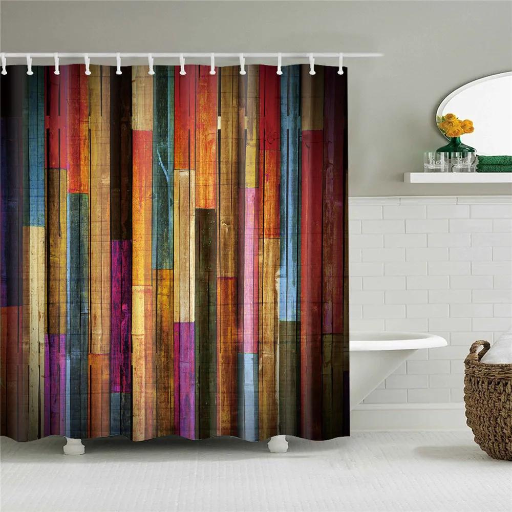 Retro Artistic Flag Shower Curtain Rustic Country Barn Door Pattern Bath Curtains Bathroom Curtains for Bathtub Home Art Decor