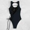Women Monokini Floral Print Solid Color Hollow Out Multi Straps Lace