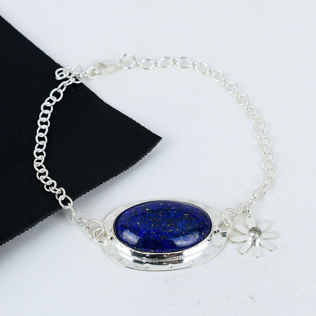 Красивый браслет из драгоценных камней лазурита ручной работы из серебра 925 пробы, браслет с белым топазом для жены, браслет унисекс, пасхальный подарок