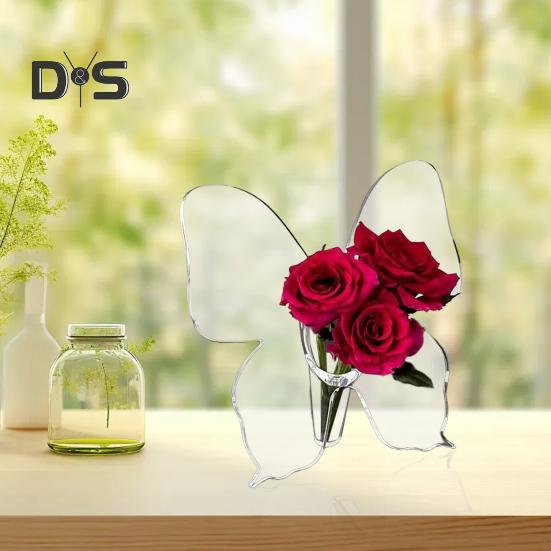 2 шт. ваза-бабочка прозрачная акриловая ваза для цветов настольное украшение ваза-бабочка для гостиной спальни столовой офиса декор
