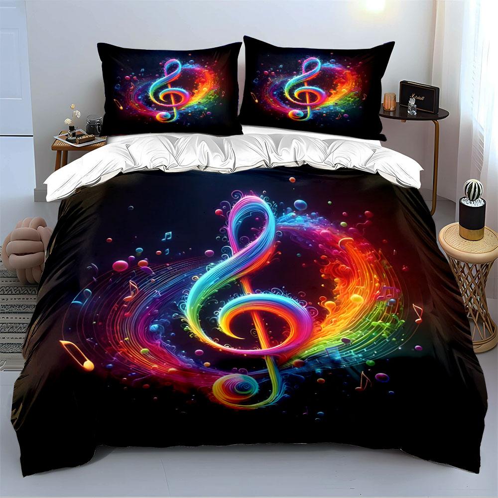Rainbow Musical Note Design Bedding Duvet Cover Set  (1*Duvet Cover 2*Pillowcases, without duvet insert)