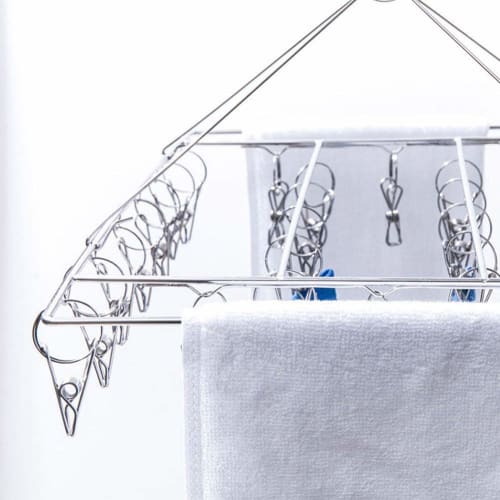LEEPWEI Stainless Steel Foldable Clothes Drying Rack with 52 Clothes Pinch Pins, Multi-Function Storage, Gift Included (10 Spare Pins Included)