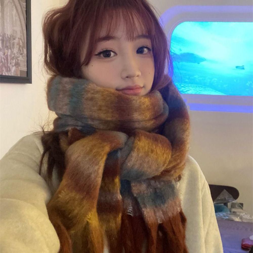 Soft Long Tassel Scarves Warm Thickened Shawl Wrap Retro Winter Cashmere Scarf Women