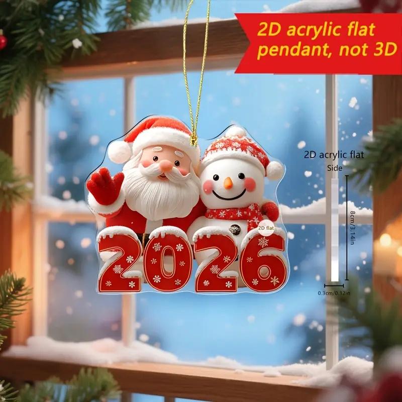 2D Плоский Милый Красно-Белый Снеговик Друзья 2026 Новогодний Подарок Подвеска Рождественское Украшение Мультяшный Дизайн Снежинки Декор для Дома