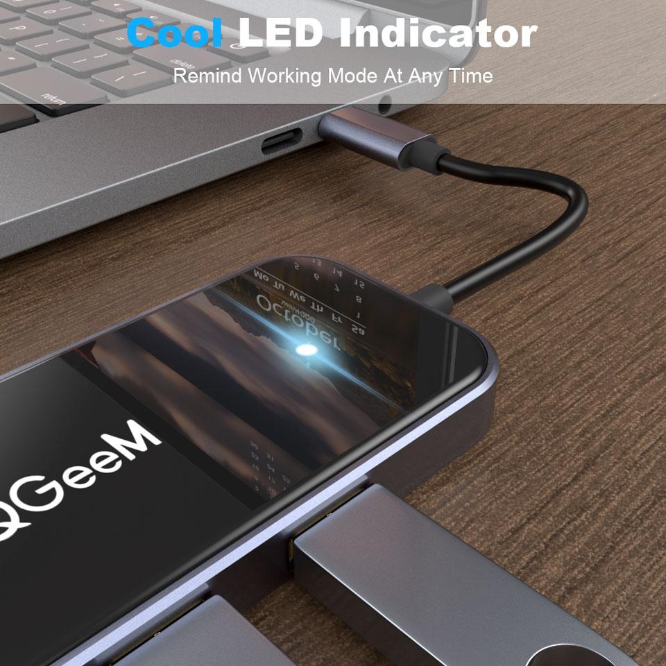 QGeeM 8 портов USB C Hub для Macbook Pro Air Type C Hub 3,0 Адаптер TF SD 3,5 мм PD Aux HDMI Type C Hub для iPad Pro ПК Разветвитель док-станции