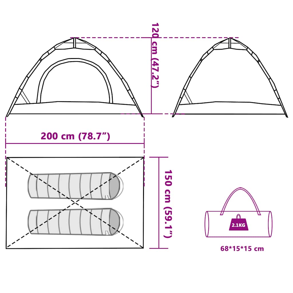 2 Person Camping Tent Green Quick Release