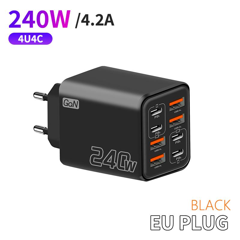 240 Вт Gan USB C Зарядное устройство 8 в 1 Быстрая зарядка Зарядное устройство для телефона Адаптер питания для телефона Type C EU/US Штекер Настенное зарядное устройство