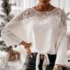Crochet Embroidery Lace Blouses Women Autumn Sexy Lace Stitching White Shirts Vintage Plus Size Ladies Tops Blusas 12459