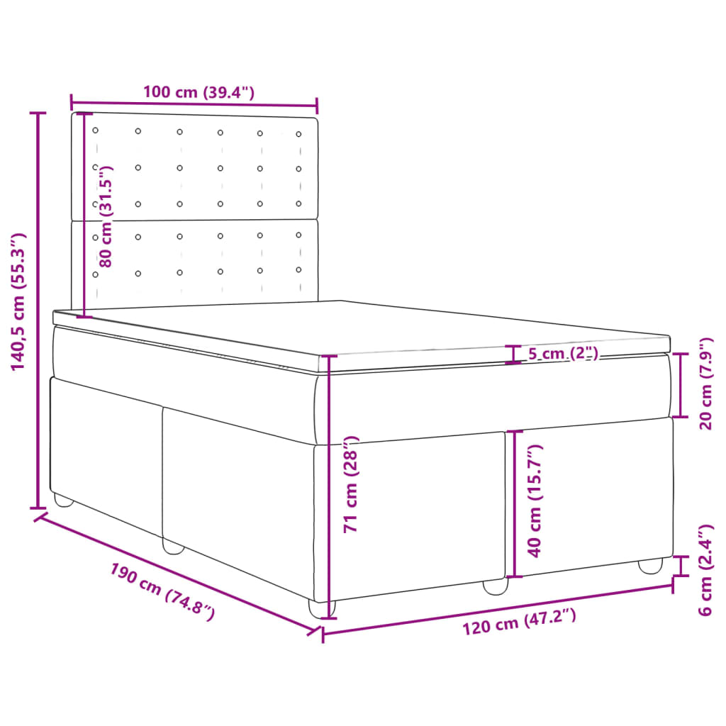 Box Spring Bed with Mattress Dark Gray 120 x 190 cm Fabric