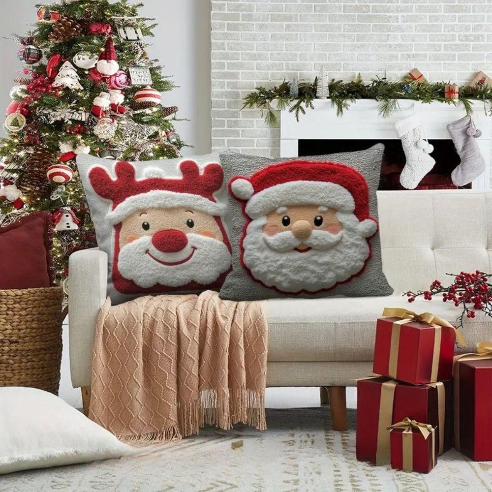 2D Printed Pillowcase Santa Claus Plush Pillow Cover Christmas Throw Pillow Cover  Home Decoration