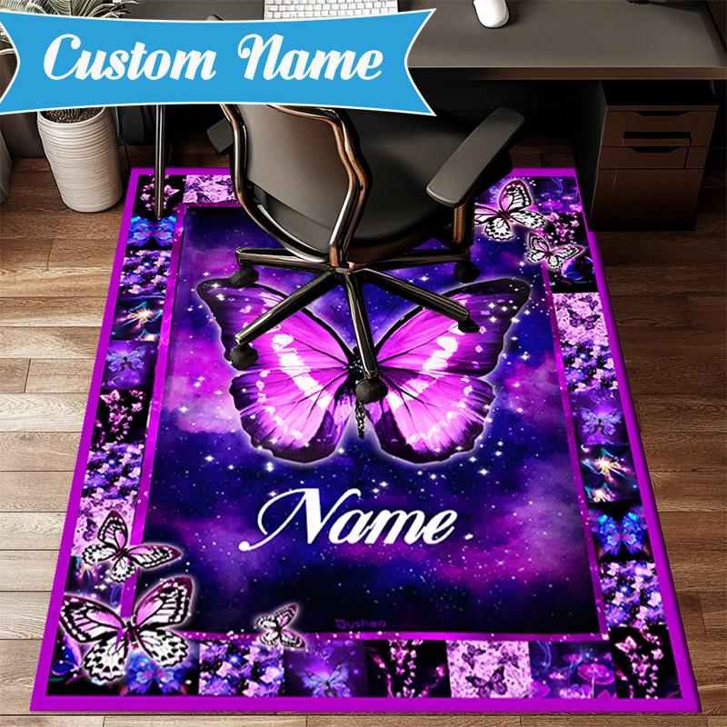 Custom Name Butterfly Garden Rug Game Carpet, Floor Mat for Bedroom Living Room Entryway Rug, Home Decor Idea Gift for Christmas birthday