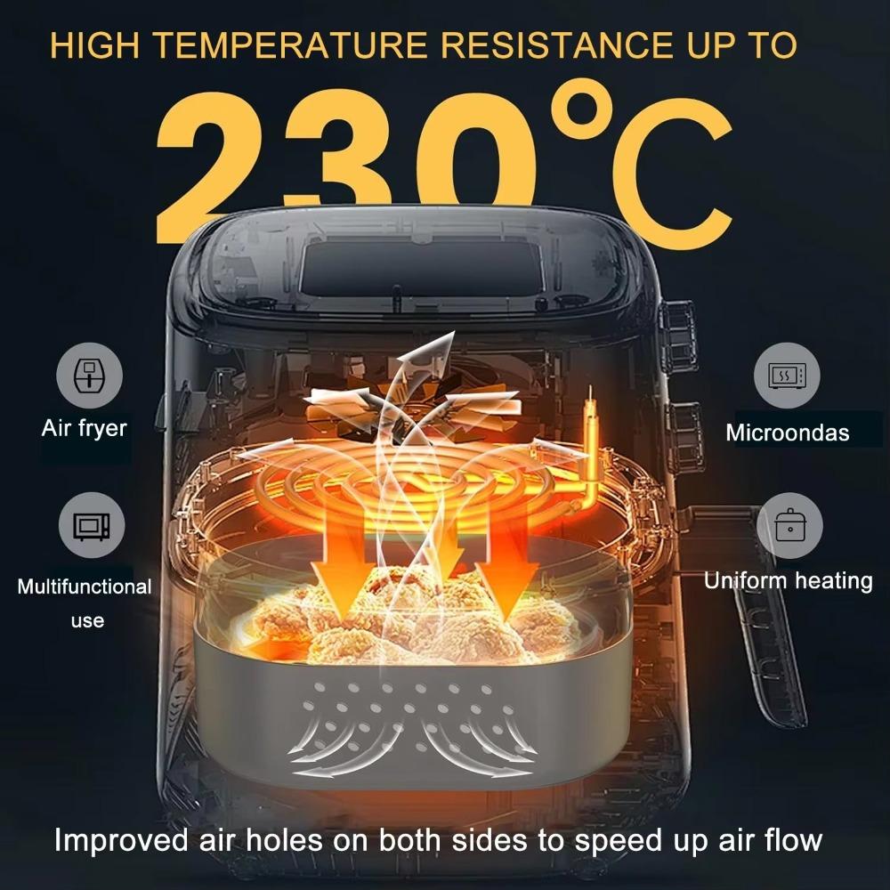 Silicone Air Fryer Baking Tray 5.5-6.2L Heightened Silicone Air Fryer Liners Square for Philips-NA230 Ninja 180COSORI