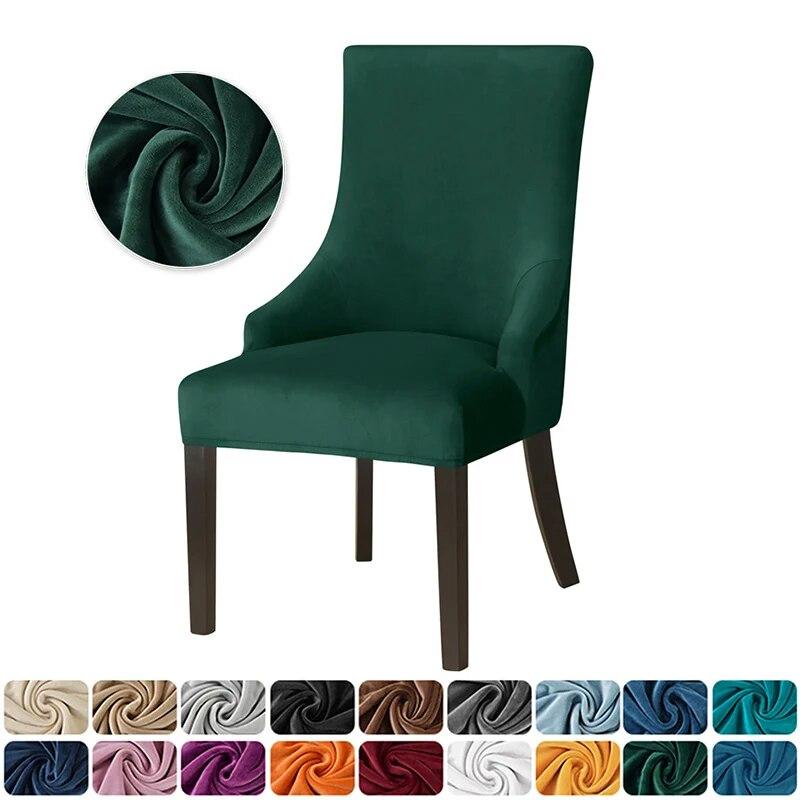 Velvet Stretch Wingback Chair Cover Soild Color Washable Dining Chair Cover High Back Sloping Armchairs Slipcovers Home Dining