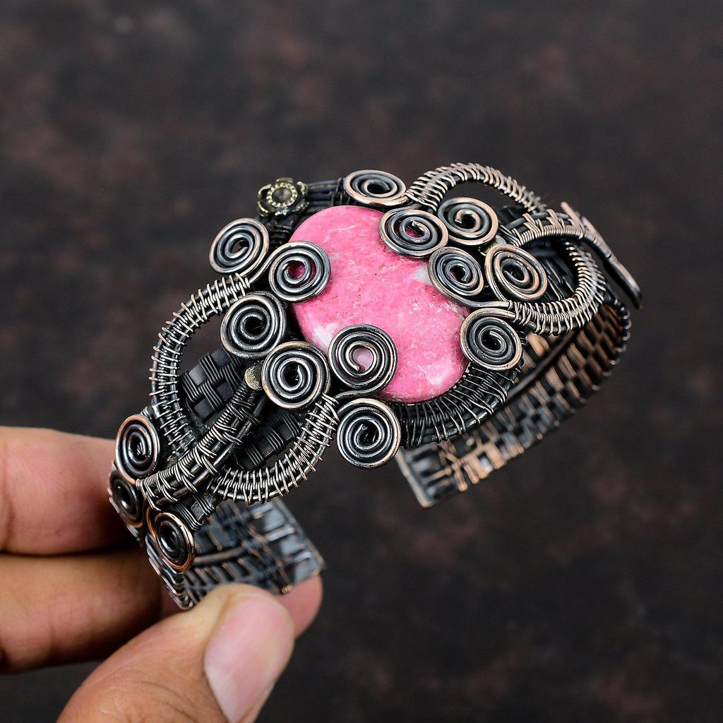 Браслет Thulite, ювелирные изделия из медной проволоки, регулируемый браслет-манжета, браслет ручной работы, ювелирные изделия из драгоценных камней, браслет из медной проволоки, подарок для него