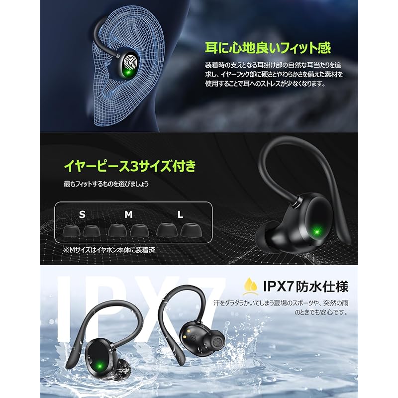 Bluetooth Earphones, Wireless Earphones, Automatic Pairing, Up To 48 Hours of Playback, Noise Canceling, Type-C Fast Charging, with Microphone, Left