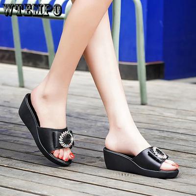 Сандалии на среднем каблуке с квадратным носком, женские тапочки на толстом каблуке со стразами, универсальная обувь с открытым носком, пляжная обувь