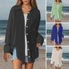 Women Shirt Lapel Long Sleeve Buttons Placket Shirt Tops Solid Color Loose Fit Easy Care Wrinkled Shirt
