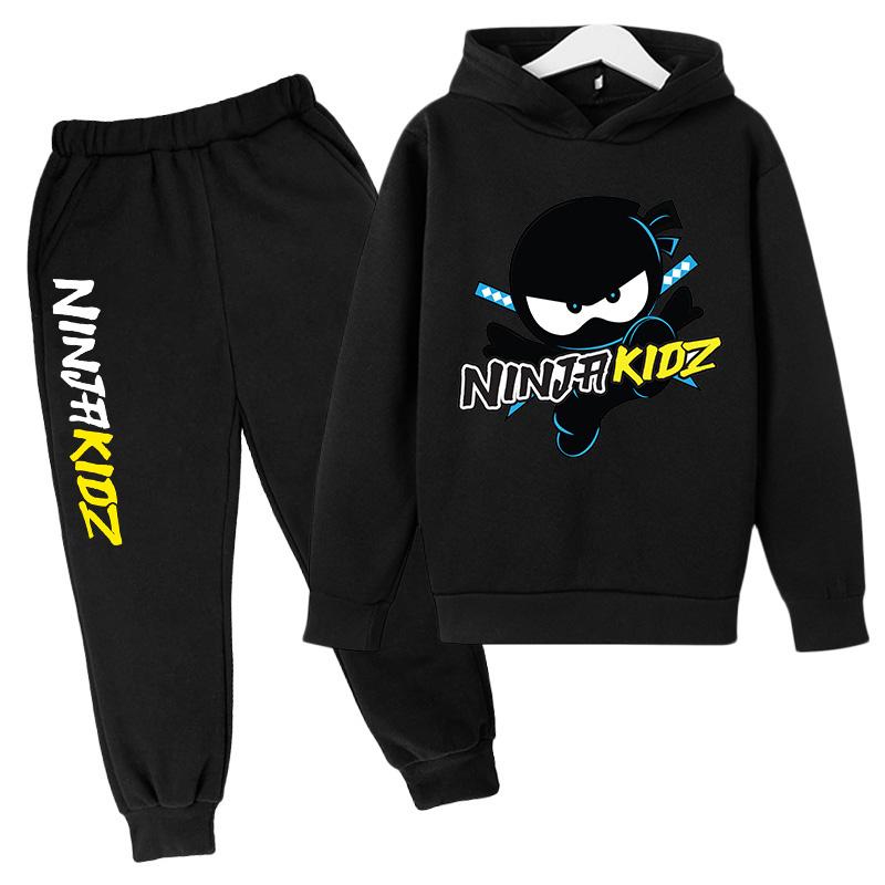 Толстовки с капюшоном для мальчиков и худи для девочек NINJA KIDZ Детский повседневный пуловер Весенние и осенние детские худи и спортивные штаны Костюм-двойка