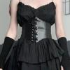 Women Lace-up Corset Wide Elastic Waist Belt Faux Leather Slimming Body Waistband Dress Shirt Decoration