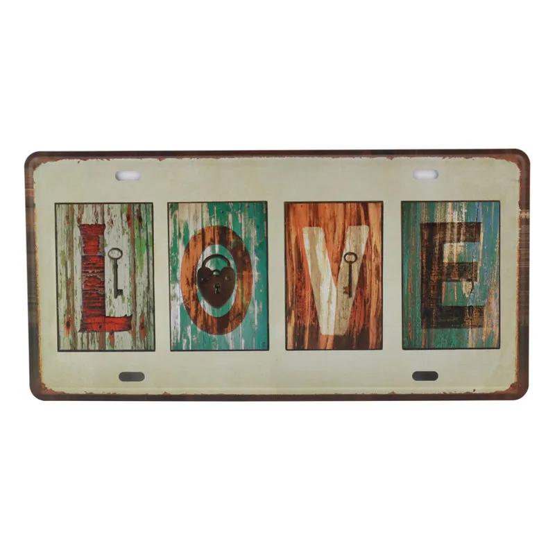 Text Signs Welcome Love Family Warm-Hearted Word Metal Plate Car License Tin Sign Wall Pin Up Tin Sign Retro Craft Iron Painting