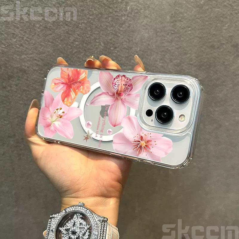 Flower Hibiscus Floral Case For Samsung Galaxy S25 Ultra S24 FE S23 S22 S21 S20 Plus A55 Magsafe Magnetic Wireless Charge Cover