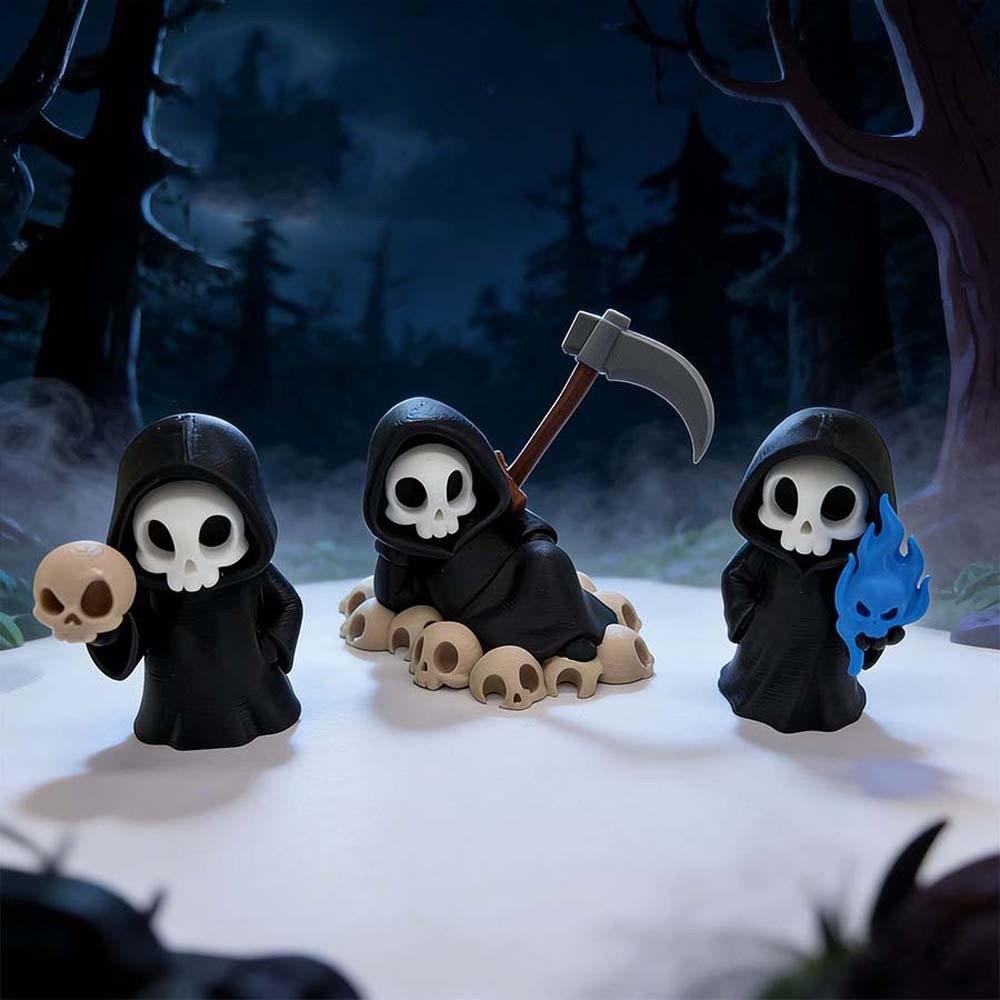 Cute Grim Reaper Toy PLA Halloween Miniature Ghost Desk Statue 3D Printed Doll Bookshelf