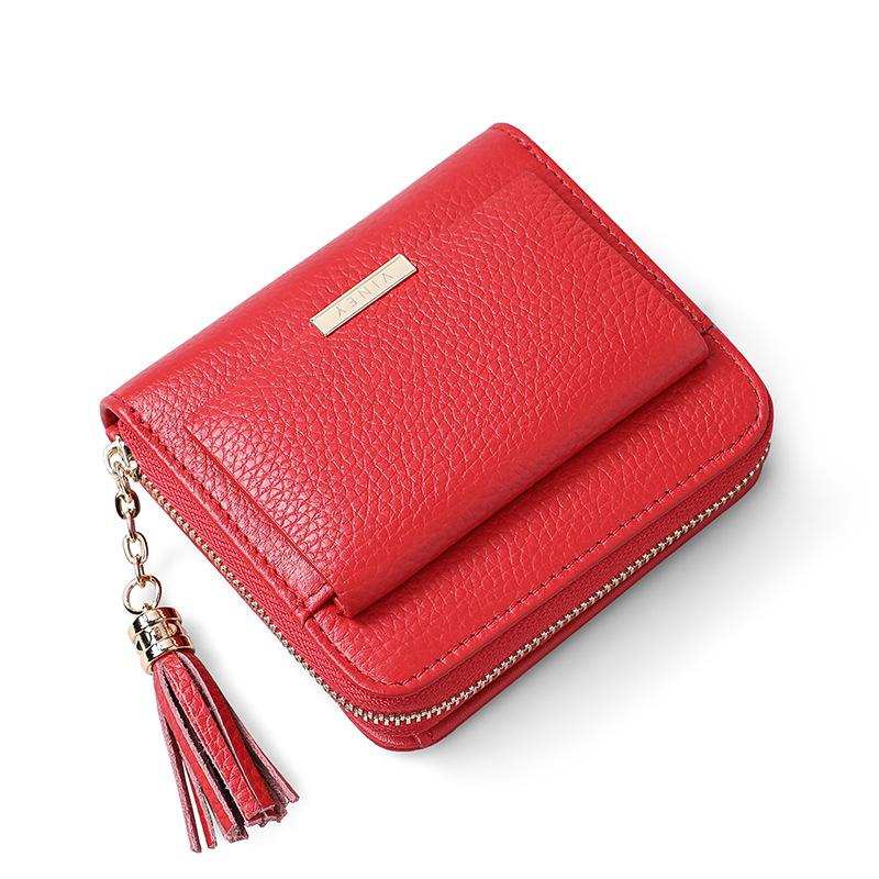 Новый кошелек для женщин, короткий кошелек на молнии из натуральной кожи, два складных кошелька, корейский кошелек с кисточками для маленьких монет, модный