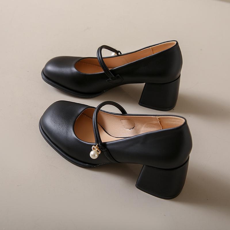 Мэри Джейн 2025 весна и лето новая женская обувь с французскими толстыми каблуками туфли-лодочки нежный ветер юбка туфли-лодочки