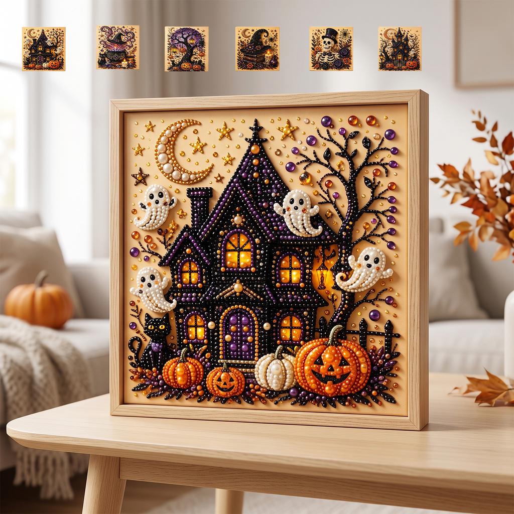 Halloween Pearl Art DIY Kit Pumpkin Ghost Castle Scene
