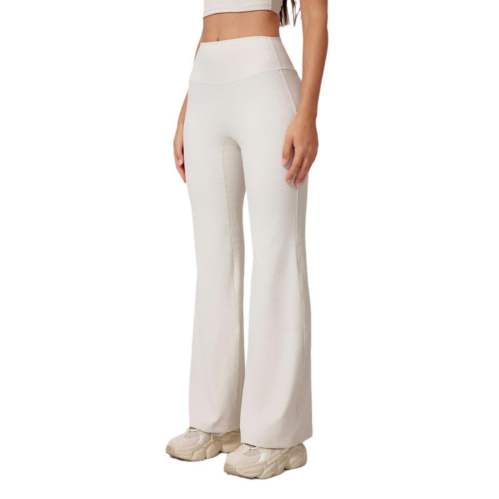 European and American High-Waisted Ribbed Micro-Flared Fitness Pants for Women