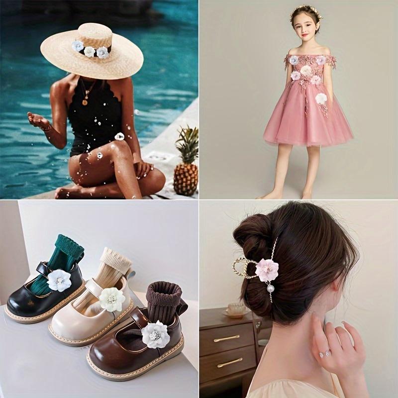 10pcs of Transparent Hard Tulle Ribbon Flowers, 4.5 Cm Hibiscus Tulle Flowers with Centers for DIY Craft Appliqué Fabric Hat Wedding Party Decorations