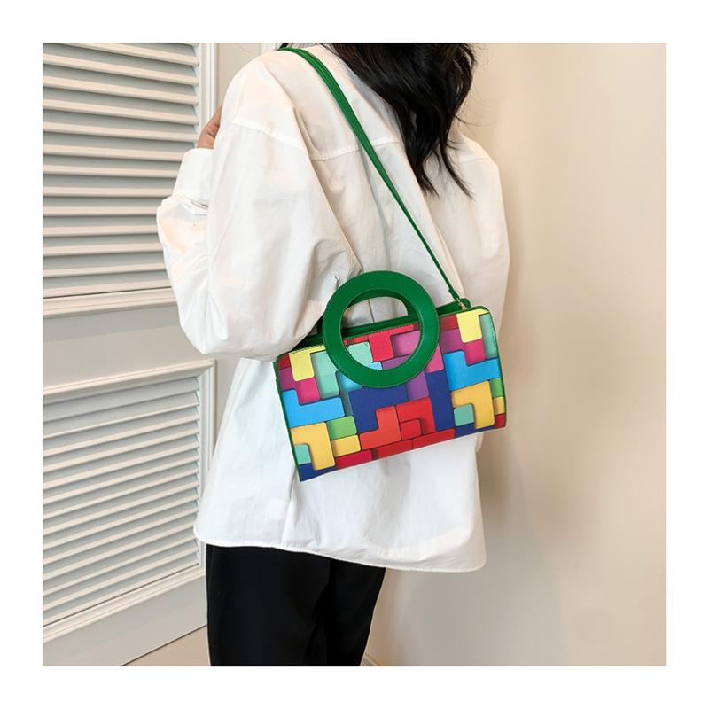 Plaid Color Block Small Square Bag New Fashion Trendy Shoulder Crossbody Purse for Women KTB