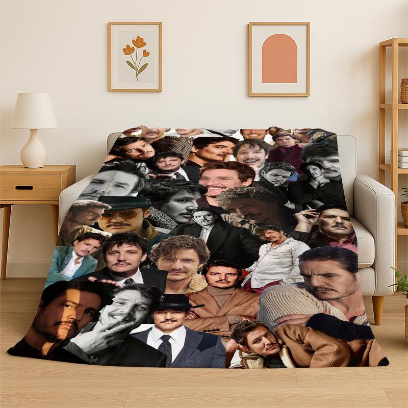 Fashion Pedro Pascal Star Flannel Blanket Soft Warm Throw Blanket for Bedroom Living Room Bed Travel Camping Picnic Gift Kids