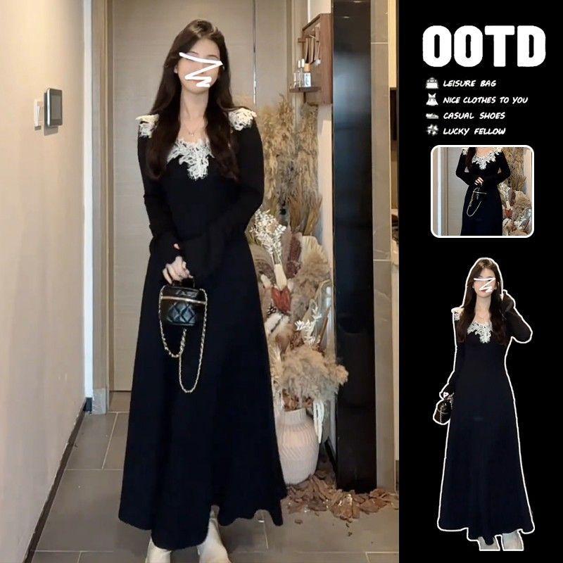 French beautiful Hepburn style black dress children autumn and winter 2026 new high-end waist and thin dress