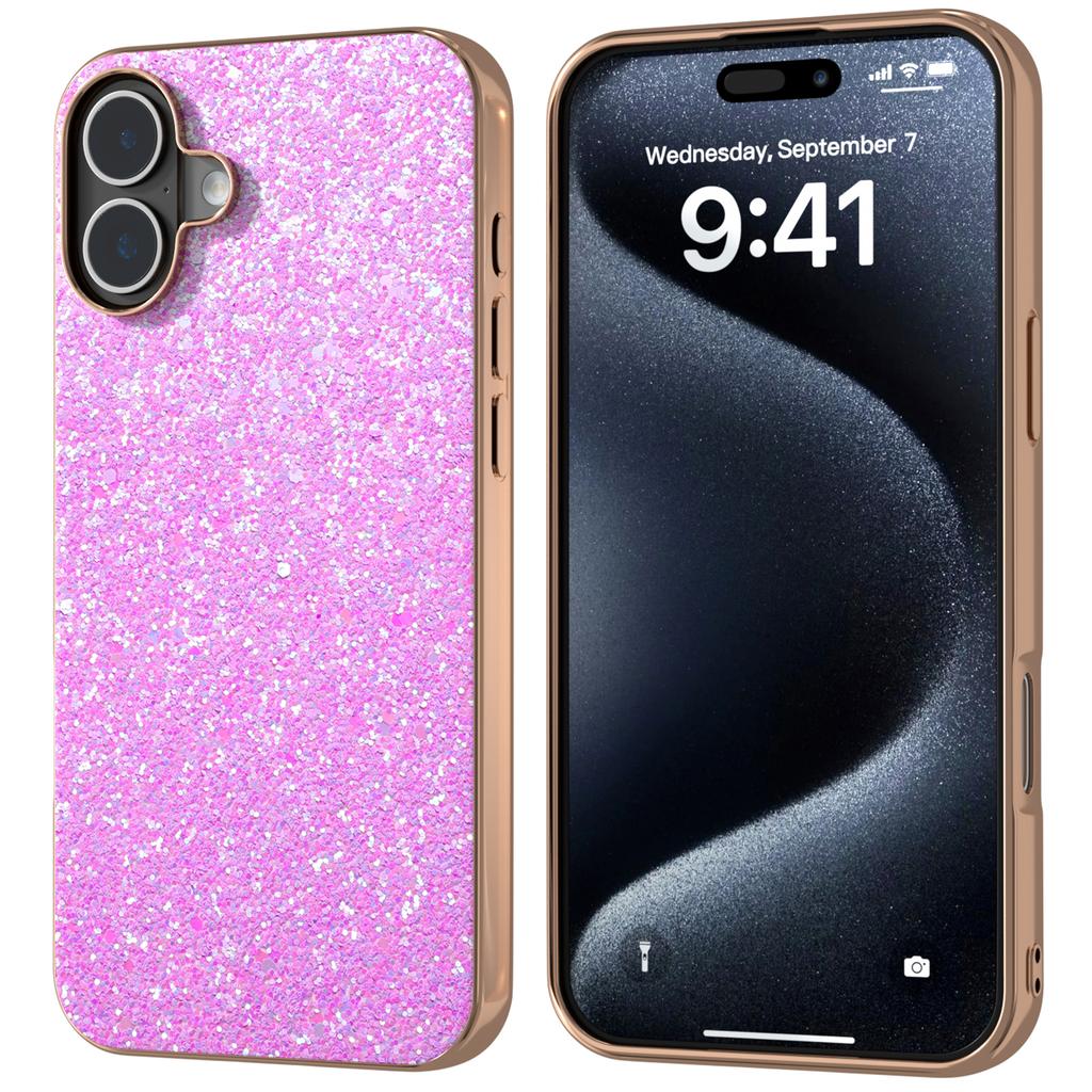 For iPhone 16 Case Electroplating Phone Cover Colored Glitter Design PU+TPU Protective Case - Gardenia White