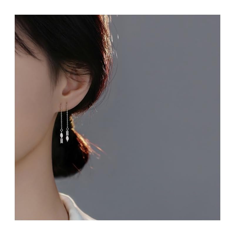 [Glam Jewelry] Chain Earrings Ladies Earrings Compatible with Metal Allergies Silver 925 Zirconia Stylish Simple Present Woman She Cute Popularity