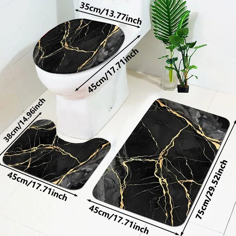 Gold Thread Marble Bathroom Rug Set 3PCS Non-Slip Absorbent Floor Mat Luxury Bath Carpet Single Or Full Set Sale